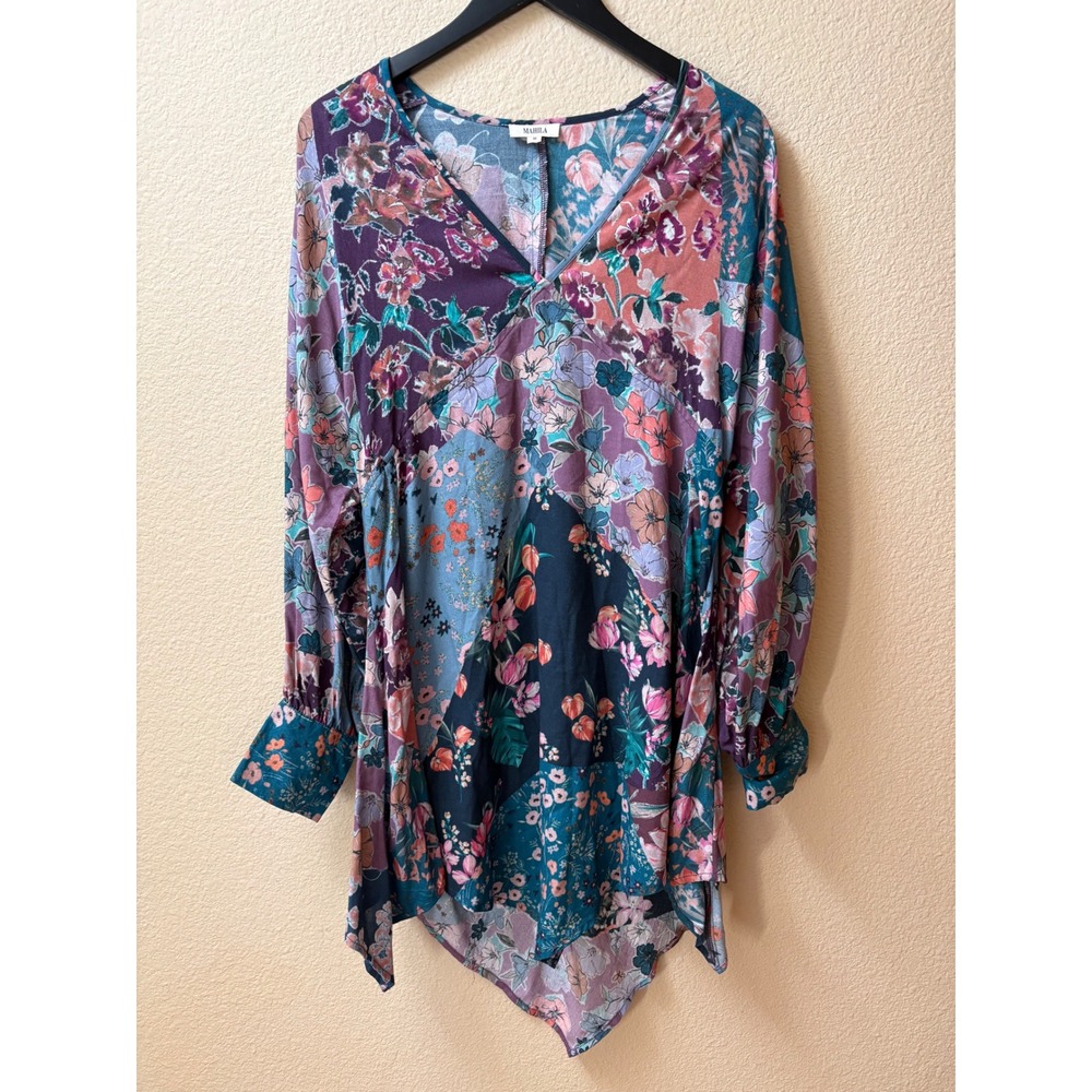Mahila Anthropology Patchwork Floral V-Neck Handkerchief Dress Purple Medium
